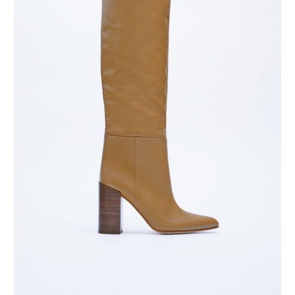ZARA LEATHER KNEE HIGH HEEL BOOTS - SOLD OUT - Picture 3 of 7